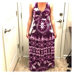 Purple and white tie dye halter maxi dress